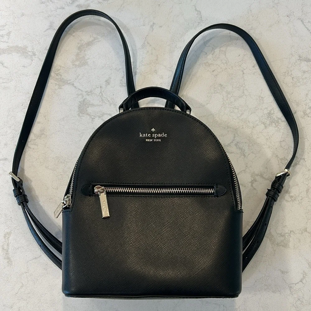 Kate Spade Black Perry Leather Backpack Gold Hardware Pockets